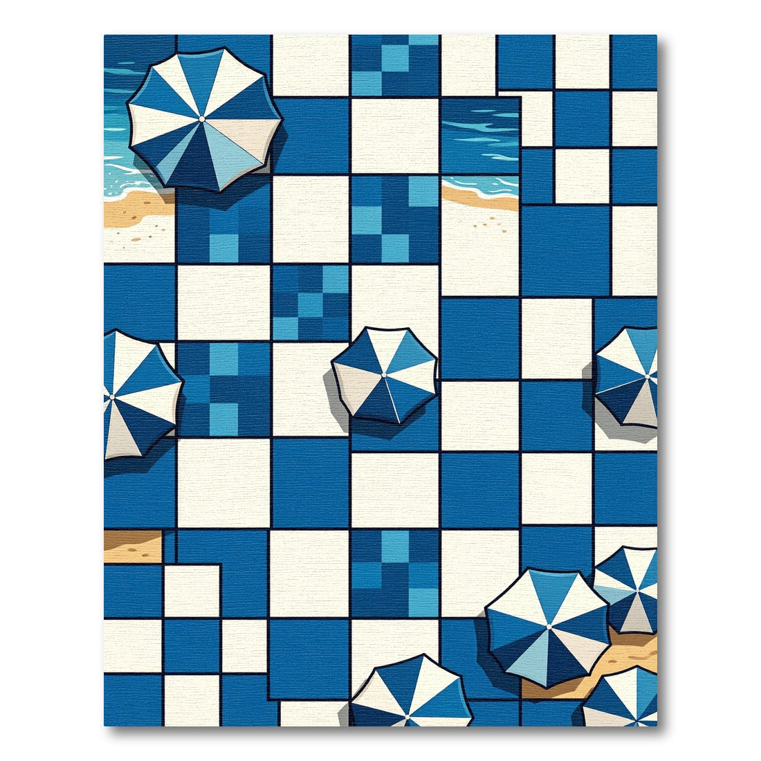 Coastal Blue Geometric Parasol Checkered Rug