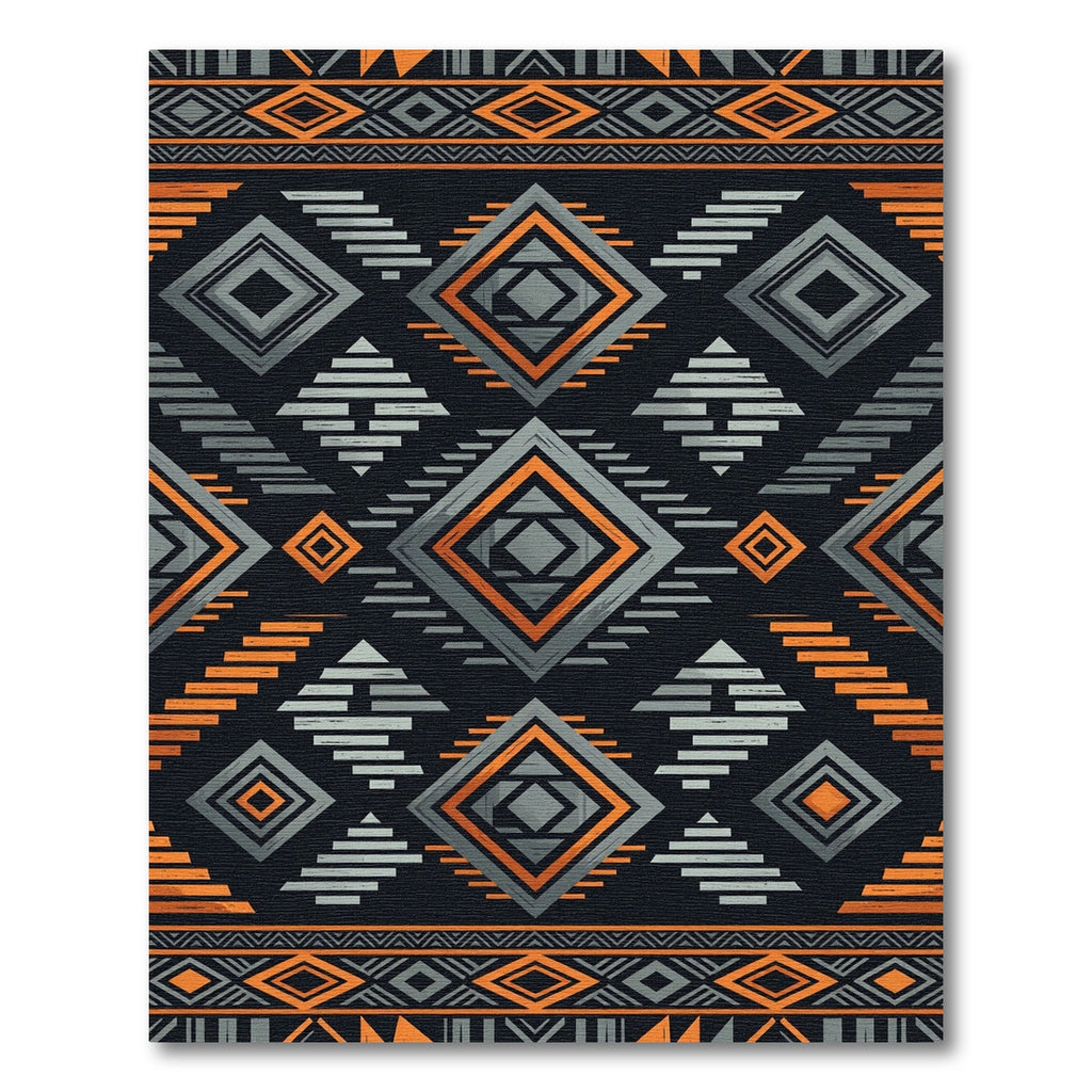 Bold Orange and Gray Geometric Diamond Rug
