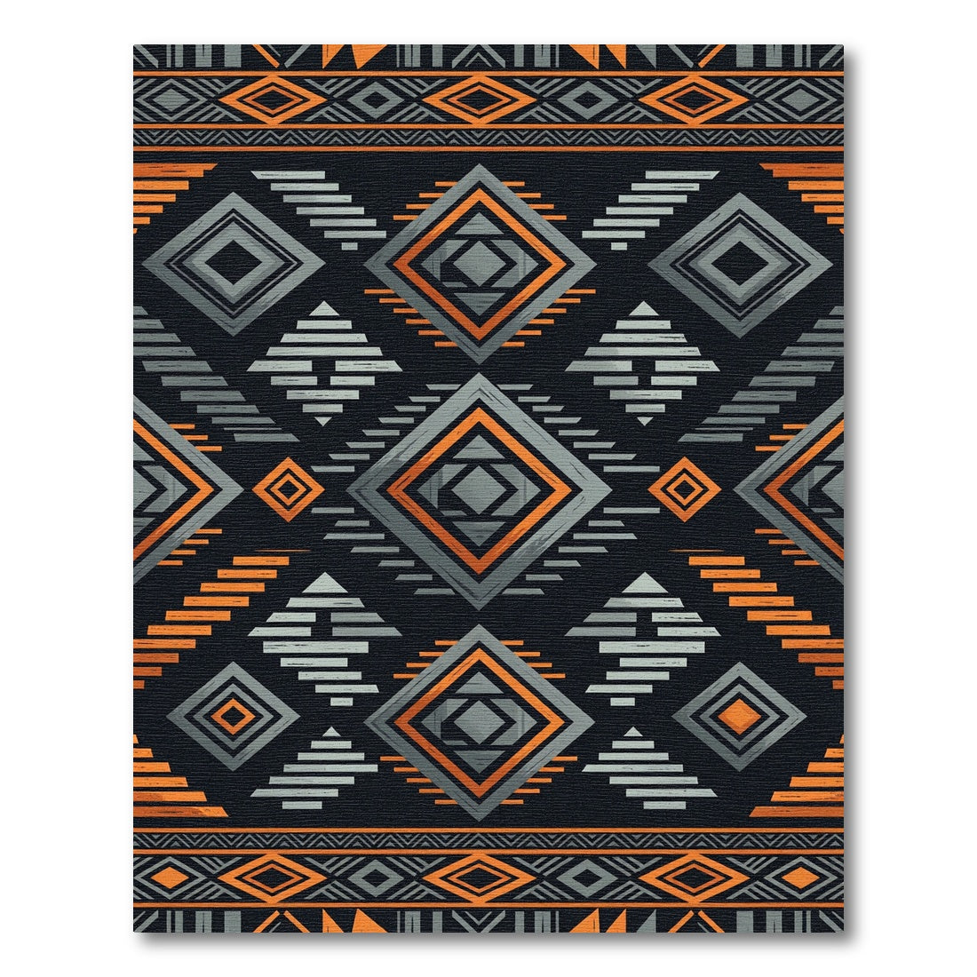 Bold Orange and Gray Geometric Diamond Rug