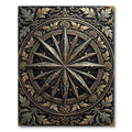 Ornate Gold and Black Compass Medallion Rug