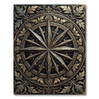Ornate Gold and Black Compass Medallion Rug