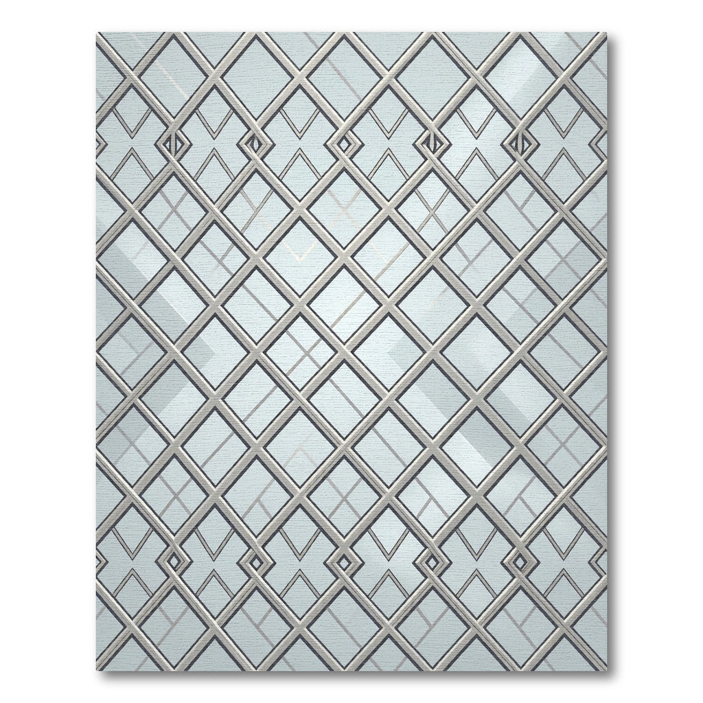 Sophisticated Silver Metallic Geometric Lattice Rug