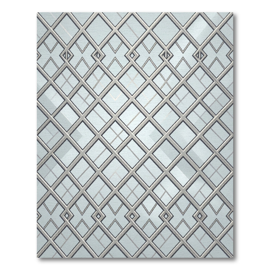 Sophisticated Silver Metallic Geometric Lattice Rug