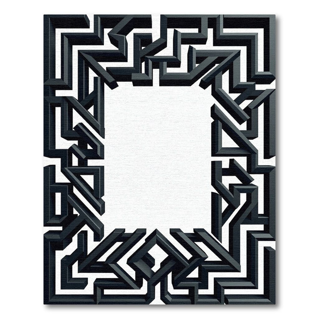 Dark Gray Abstract Geometric Maze Rug