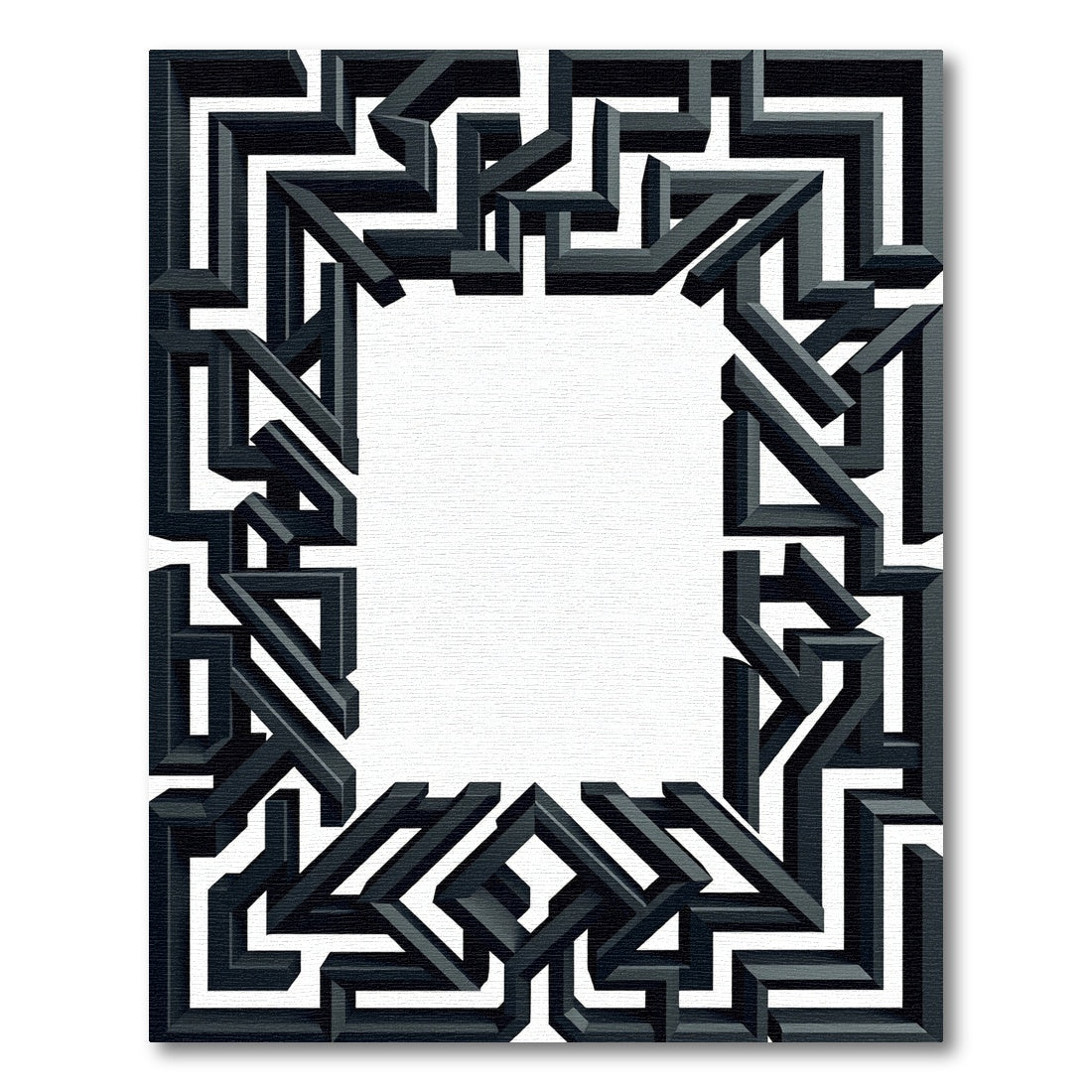 Dark Gray Abstract Geometric Maze Rug