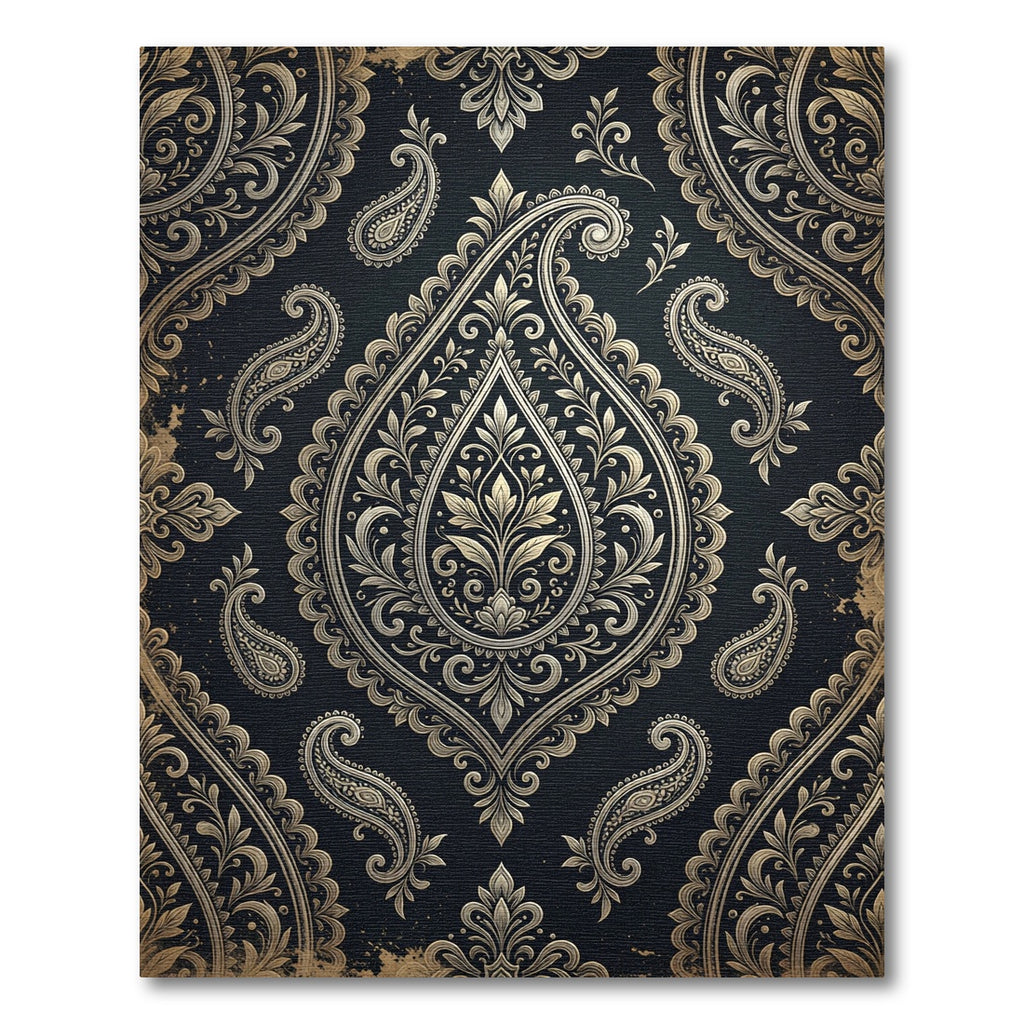 Ornate Gold Paisley Tear Drop Rug
