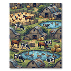 Charming Country Farm Life Scene Rug