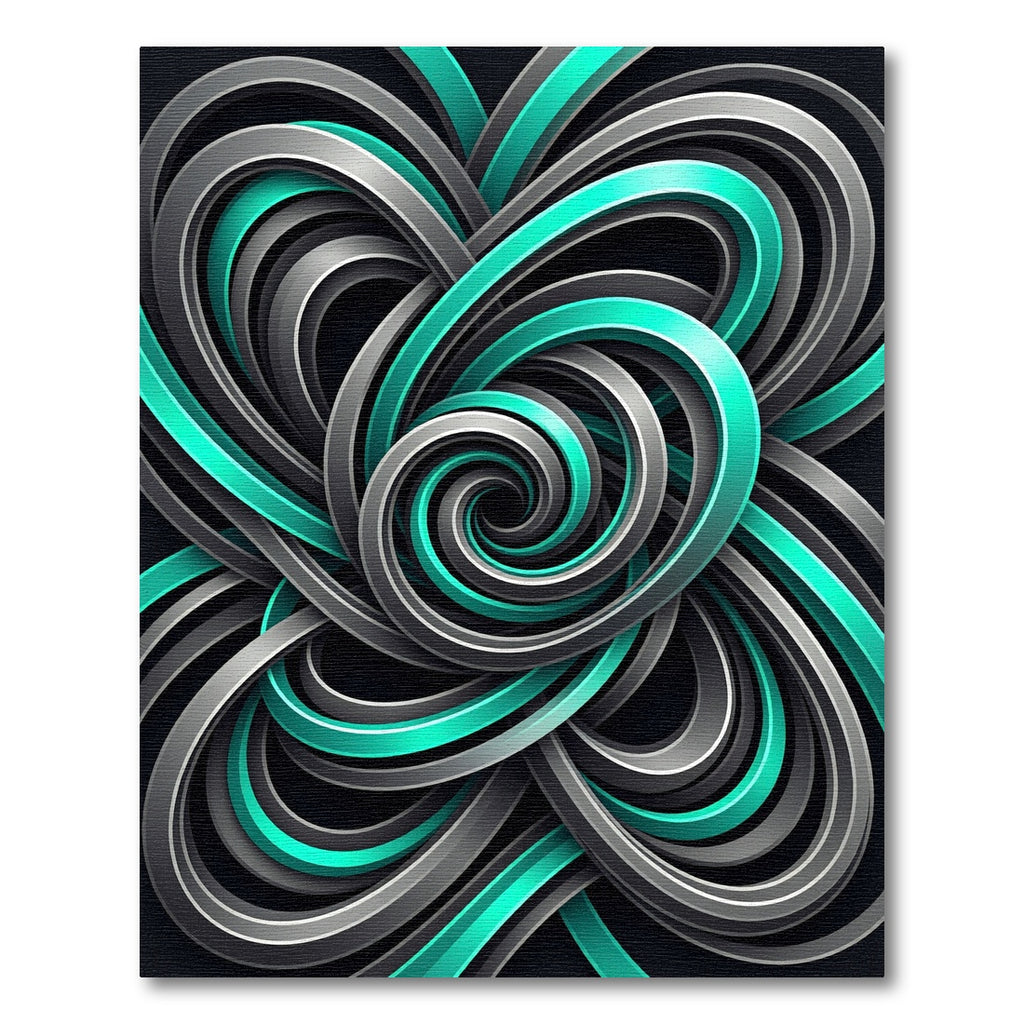 Modern Cyan and Charcoal Swirling Abstract Rug
