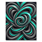 Modern Cyan and Charcoal Swirling Abstract Rug