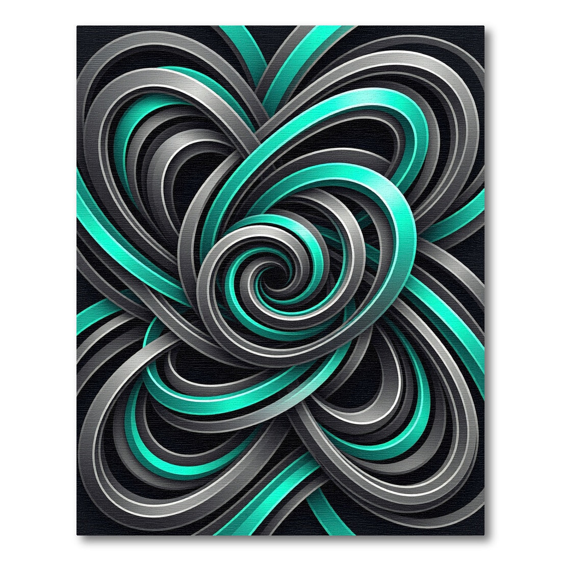 Modern Cyan and Charcoal Swirling Abstract Rug