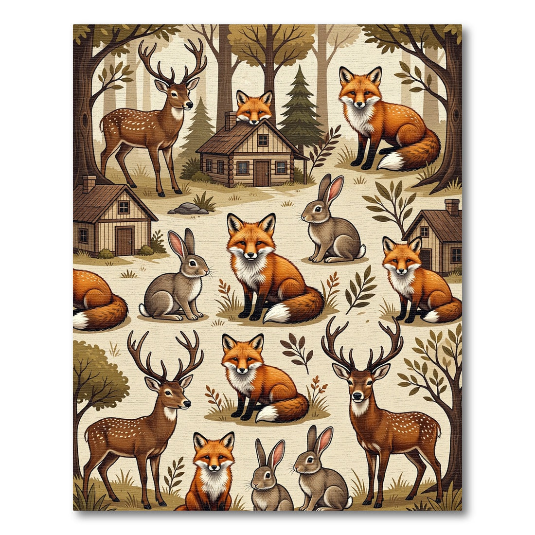 Woodland Forest Animals Cabin Tale Rug