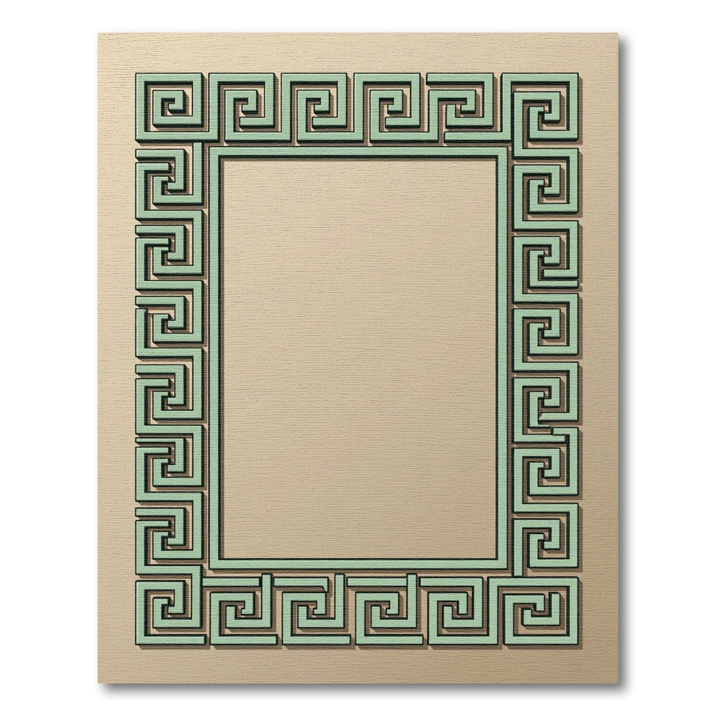 Green Geometric Greek Key Frame Rug