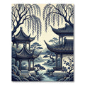 Blue Willow Pagoda Garden Landscape Rug