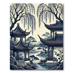 Blue Willow Pagoda Garden Landscape Rug