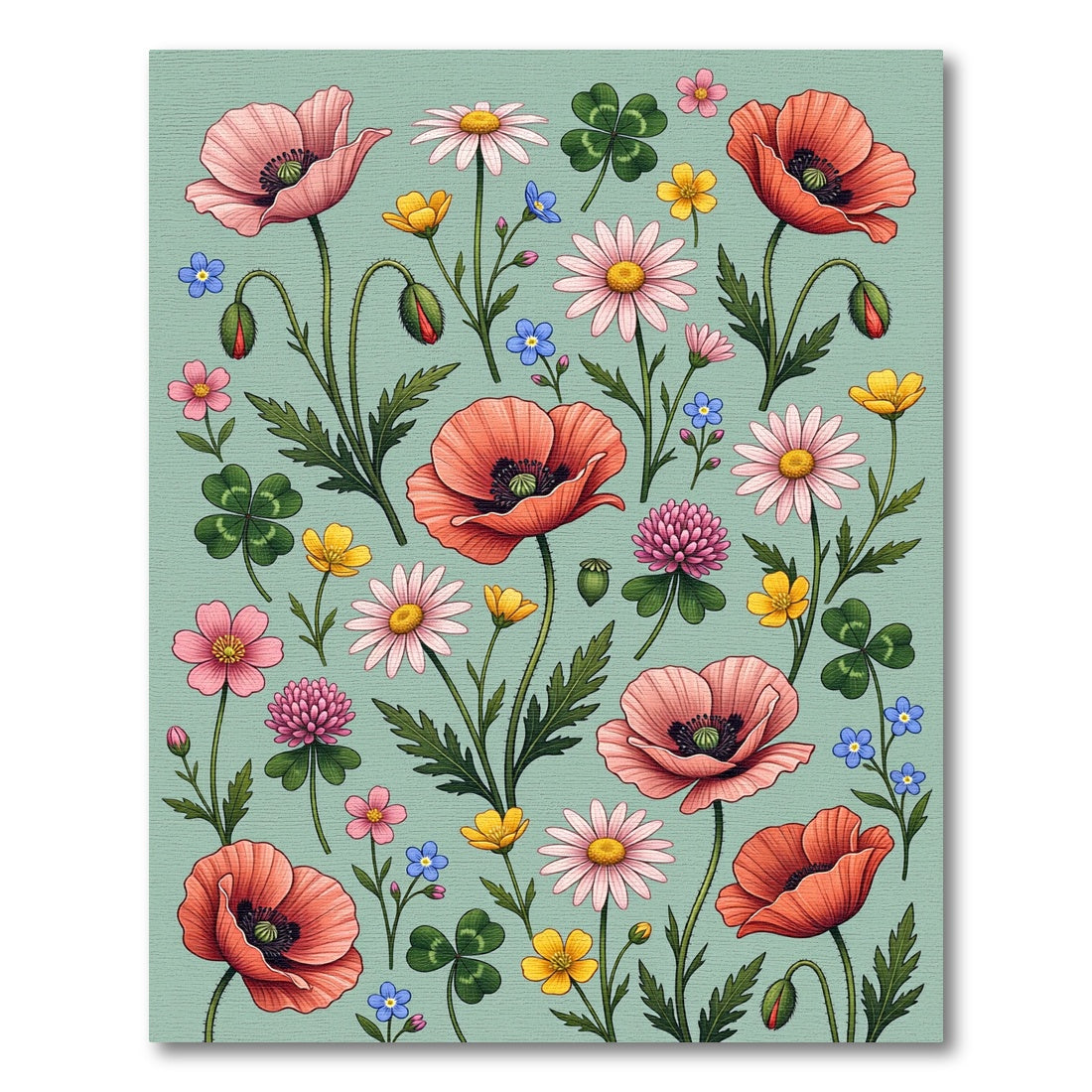 Botanical Poppy Meadow Sage Area Rug