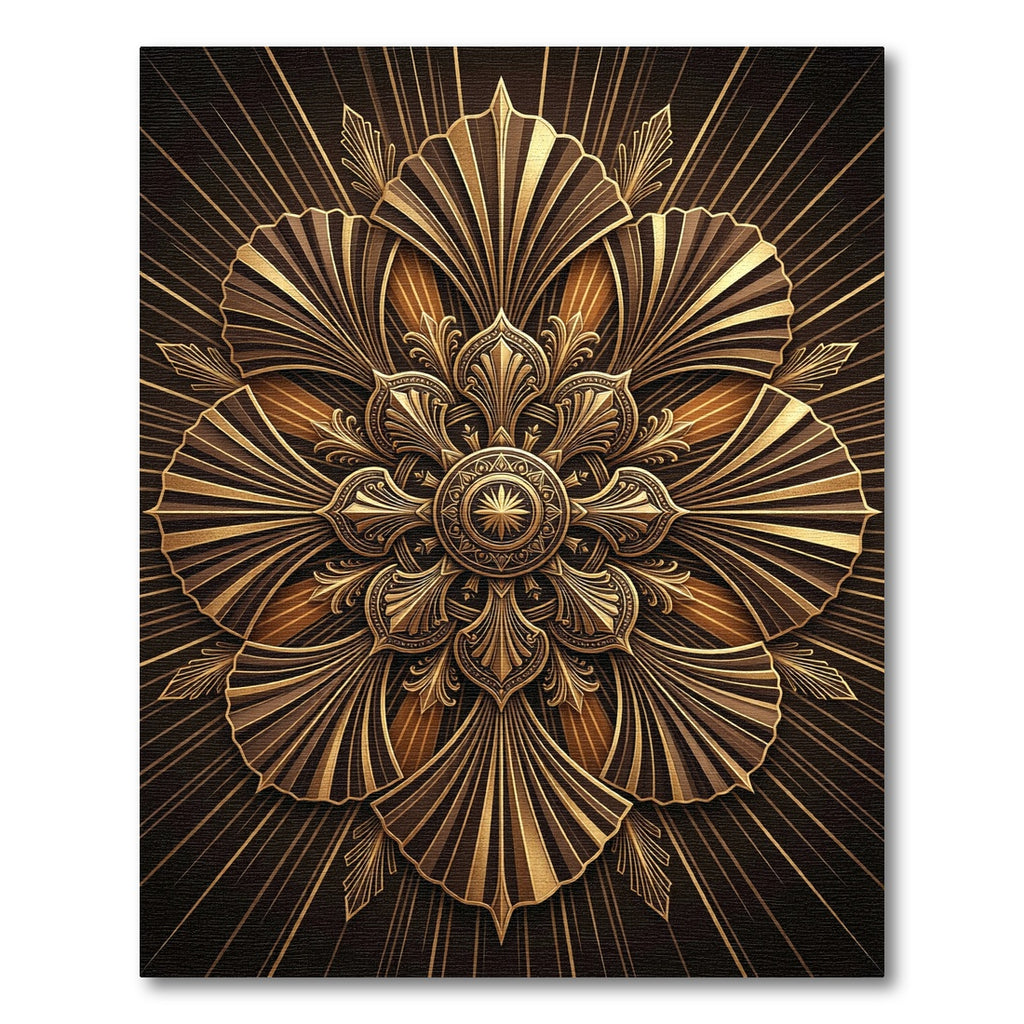 Golden Art Deco Sunburst Medallion Rug