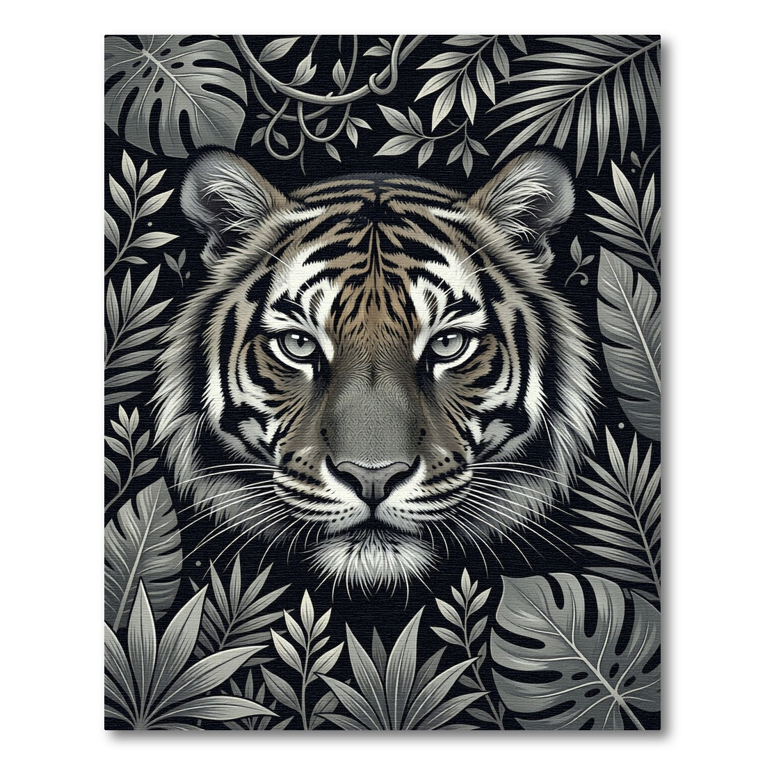 Monochromatic Tiger Jungle Foliage Rug
