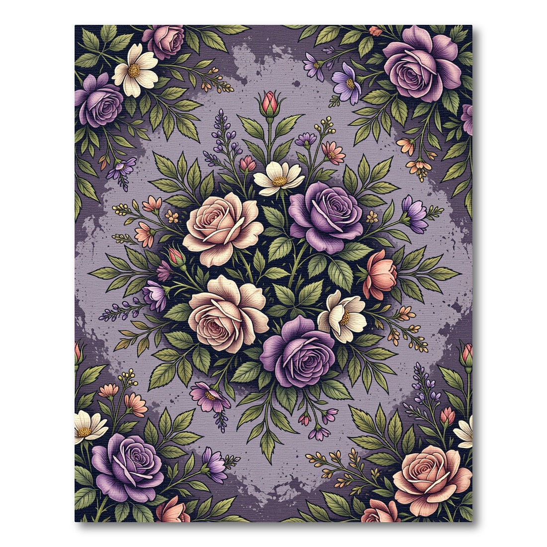 Romantic Lavender Rose Floral Bouquet Rug