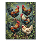 Vintage Ornate Rooster Garden Foliage Illustration Rug