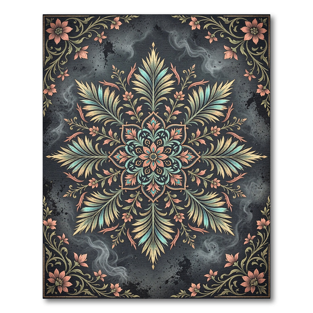 Ethereal Sage and Peach Floral Mandala Rug