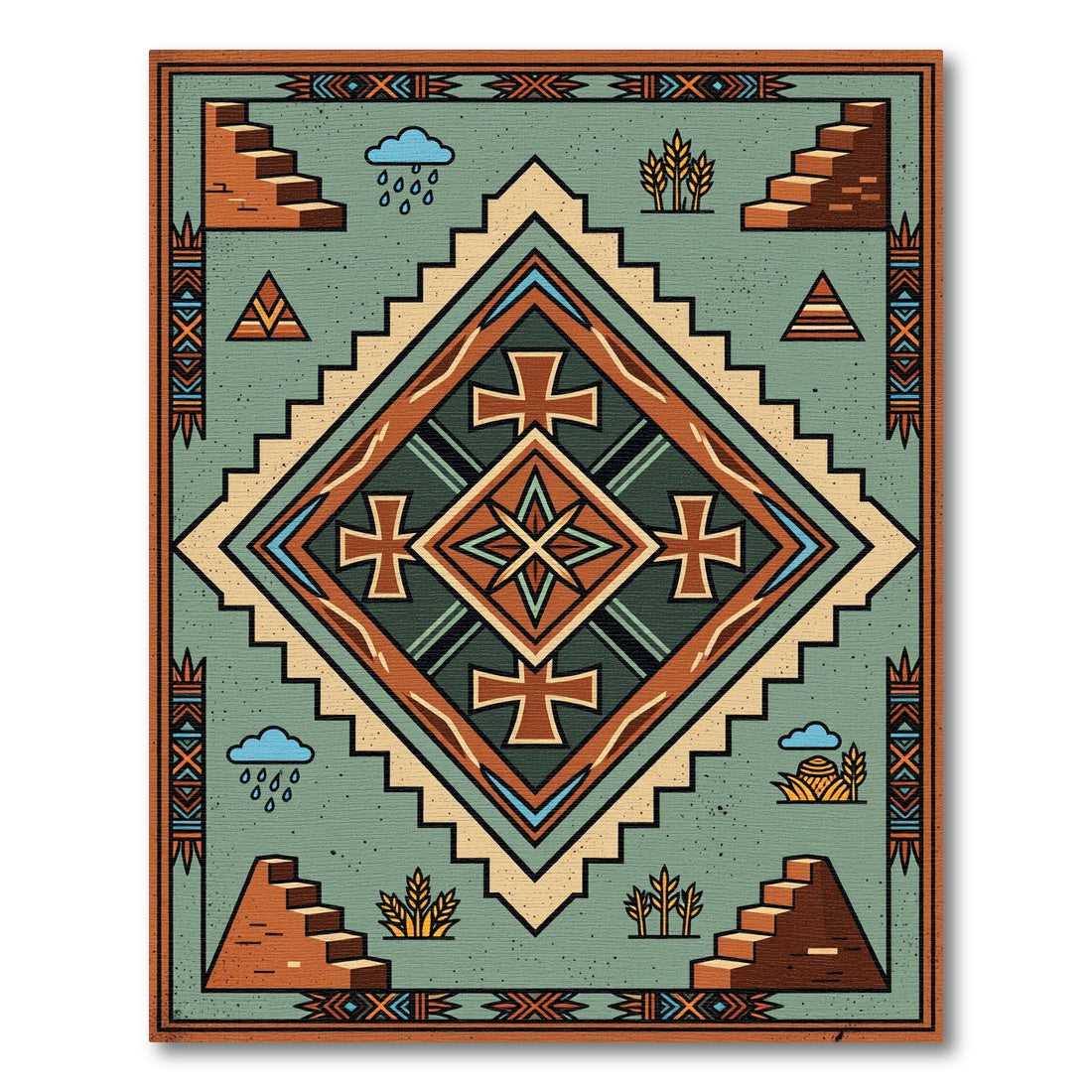 Southwestern Aztec Diamond Earthy Area Rug