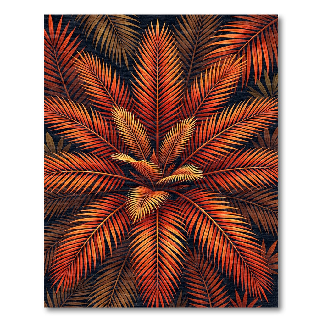 Fiery Orange Palm Leaf Arrangement Rug