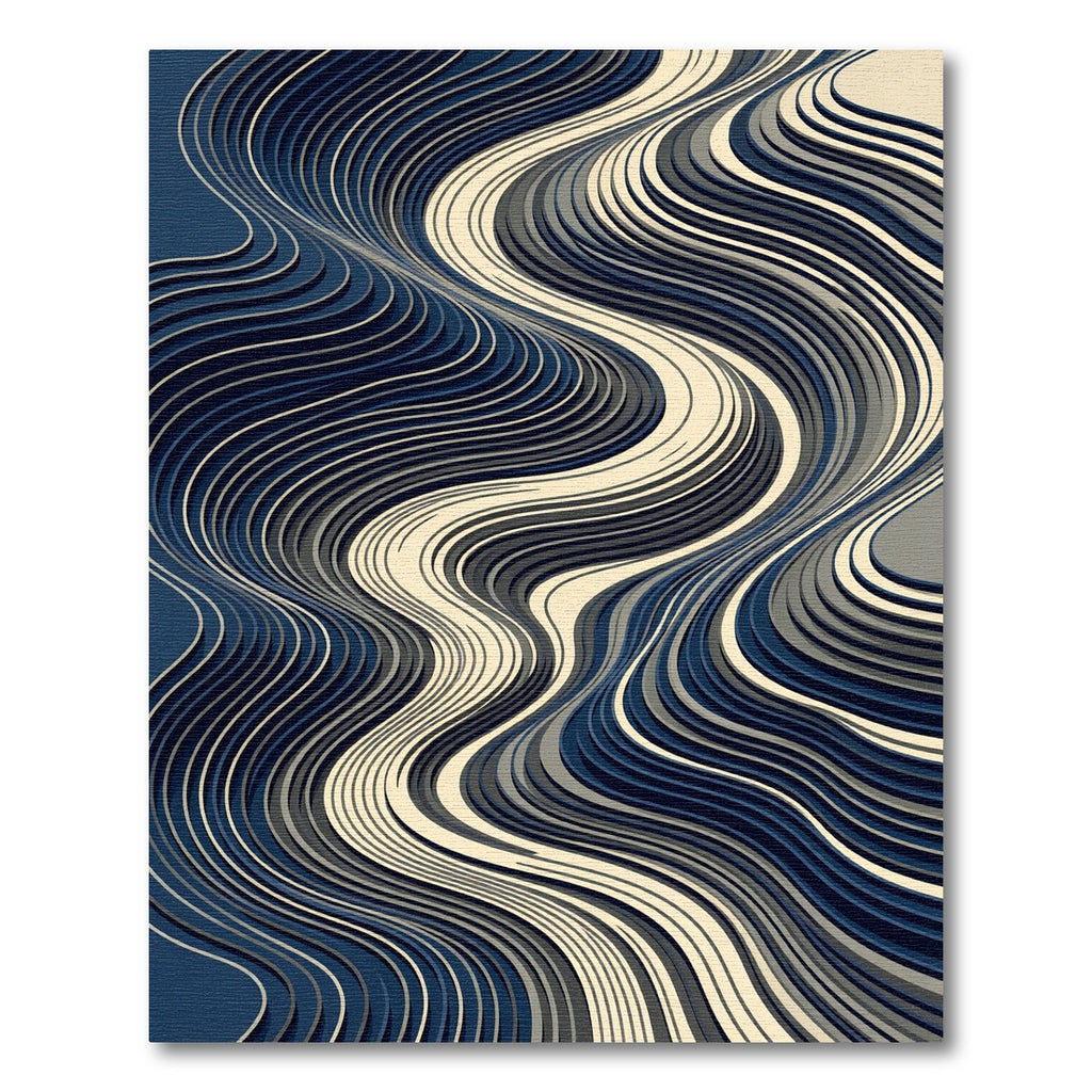 Modern Abstract Wavy Navy Cream Swirl Rug