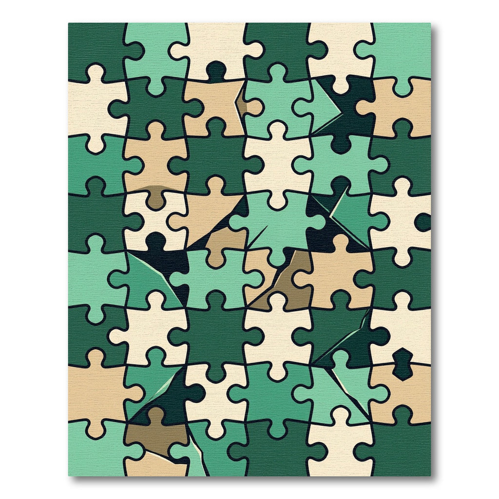 Abstract Green Jigsaw Puzzle Tile Rug