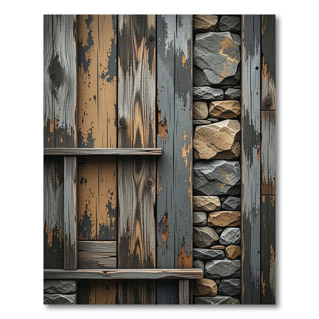 Rustic Hewn Wood Stone Inlay Rug