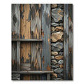 Rustic Hewn Wood Stone Inlay Rug
