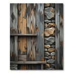Rustic Hewn Wood Stone Inlay Rug