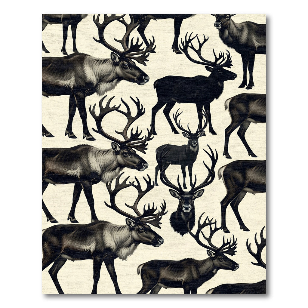 Monochromatic Woodland Reindeer Forest Landscape Rug