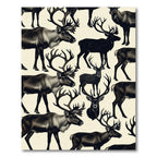 Monochromatic Woodland Reindeer Forest Landscape Rug