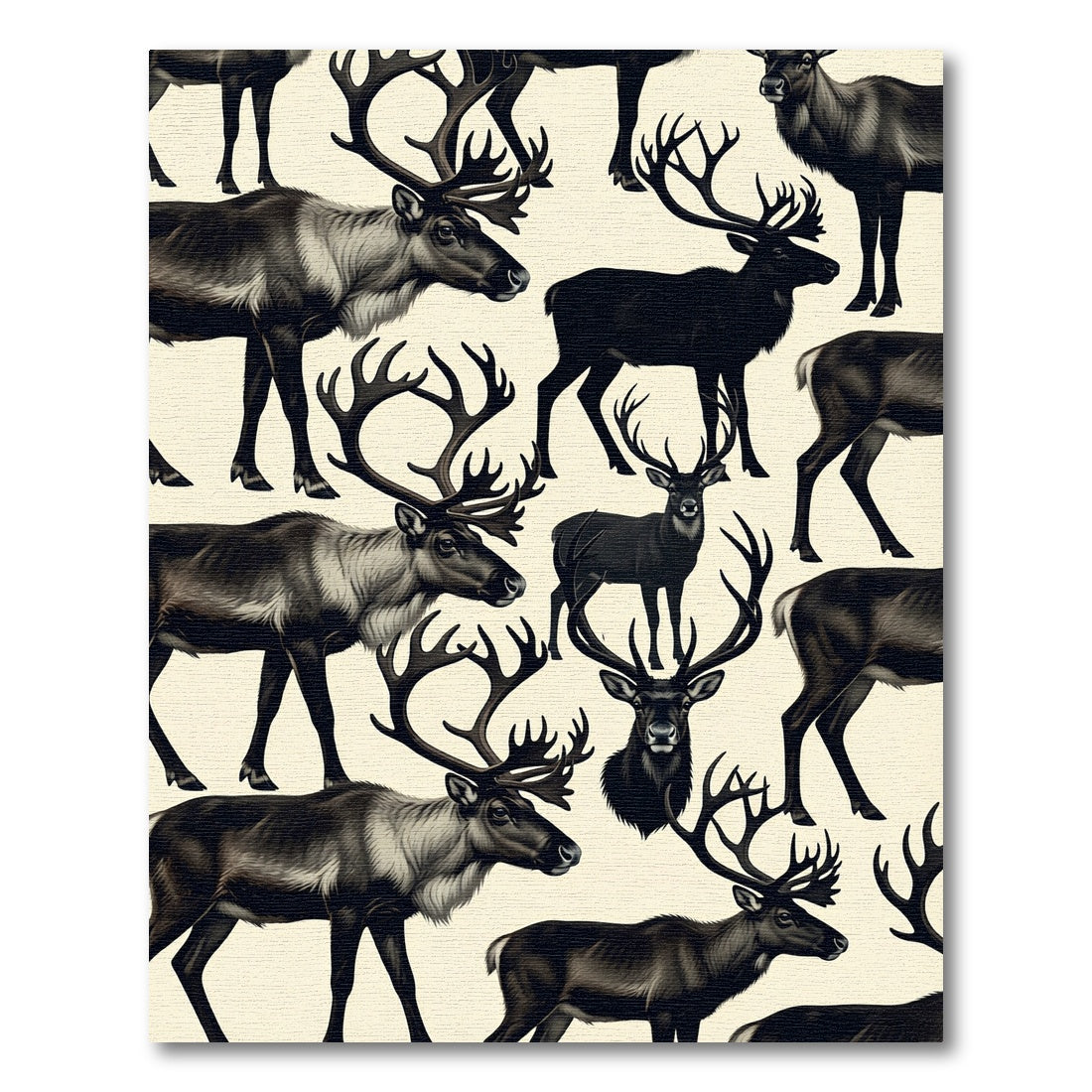 Monochromatic Woodland Reindeer Forest Landscape Rug