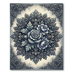 Elegant Blue Floral Ornament Medallion Rug
