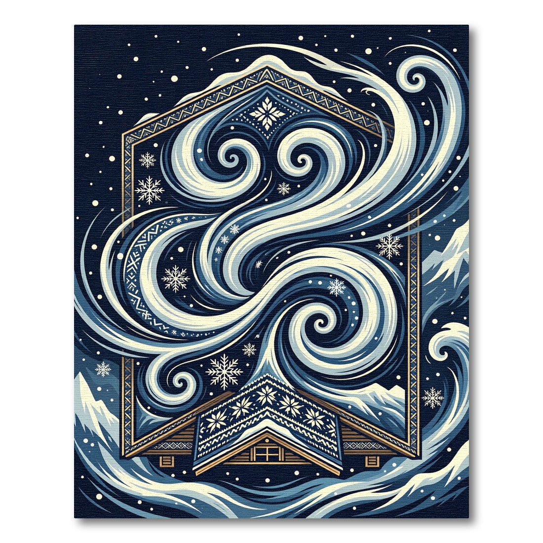 Midnight Navy Nordic Winter Wind Rug