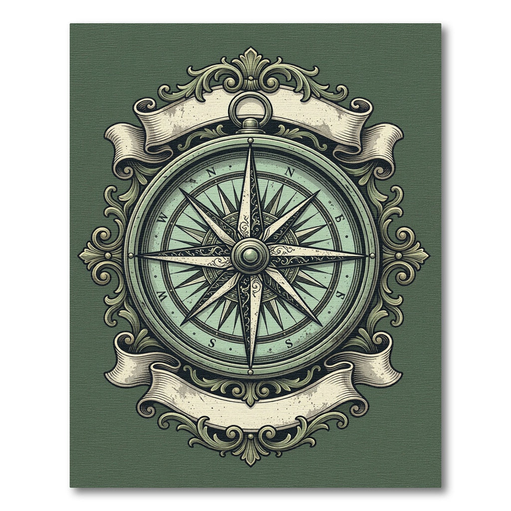 Vintage Sage Navigational Compass Emblem Rug