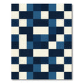 Modern Navy Blue Pixel Grid Square Rug