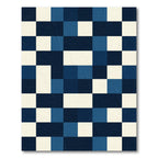 Modern Navy Blue Pixel Grid Square Rug