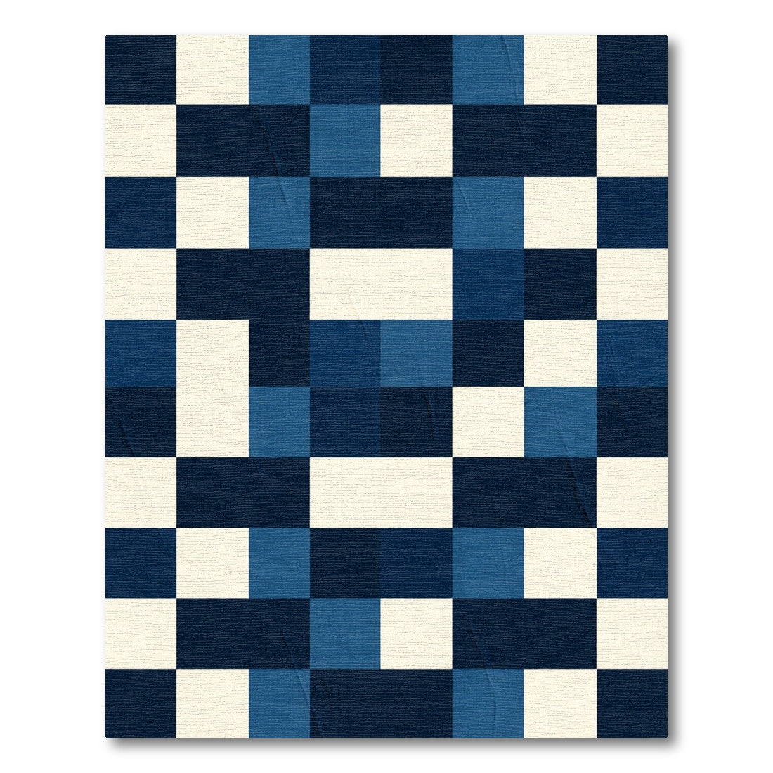 Modern Navy Blue Pixel Grid Square Rug