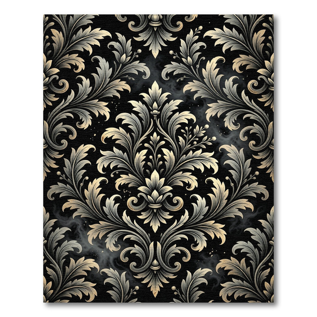 Ornate Black and Gold Damask Swirls Rug