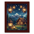 Rustic Glowing Lantern Mountain Cabin Night Rug