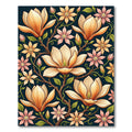 Elegant Golden Magnolia Floral Botanical Art Rug