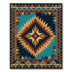 Geometric Southwestern Star Diamond Teal Rug