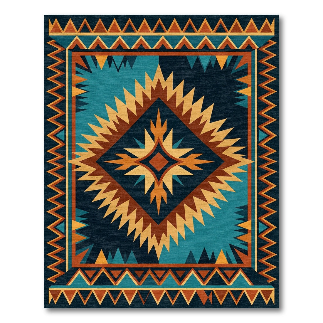 Geometric Southwestern Star Diamond Teal Rug