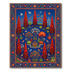 Vibrant Crimson Tree and Bird Garden Rug