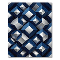 Modern Navy Blue Geometric 3D Cube Rug