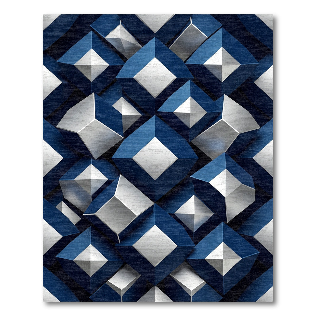 Modern Navy Blue Geometric 3D Cube Rug