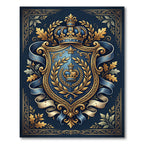 Royal Blue Gold Crest Heraldic Emblem Rug