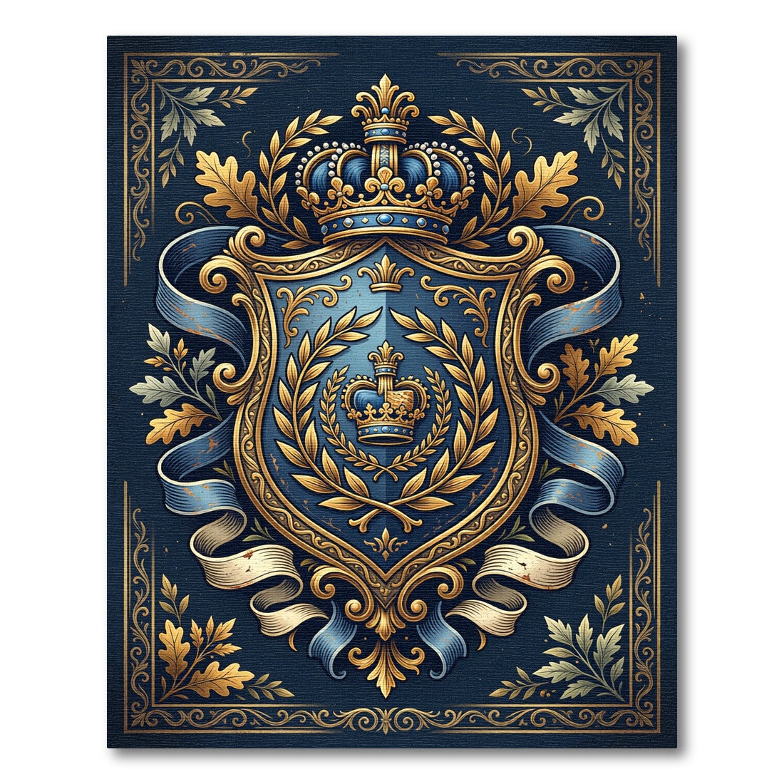 Royal Blue Gold Crest Heraldic Emblem Rug